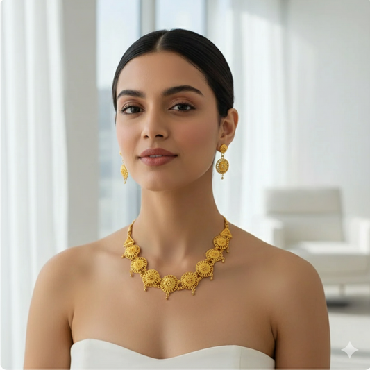 Traditional Gold Plated Choker Necklace Set with Earrings for Women and Girls