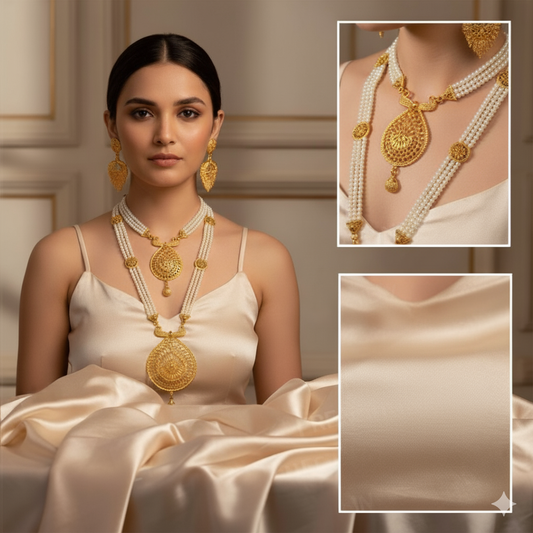 Traditional Gold Plated Bridal Necklace Set with Earrings & Choker for Women
