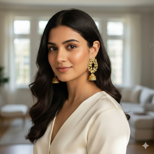 Gold Plated Leaf Design Traditional Jhumka Earrings for Women & Girls
