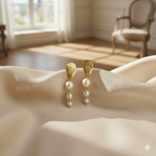 Elegant Gold-Plated Round Earrings with Pearls & Crystal Studs for Women & Girls