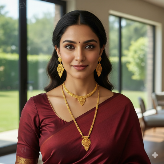 Traditional Bridal Gold-Plated Jewellery Set with Necklace & Earrings for Women
