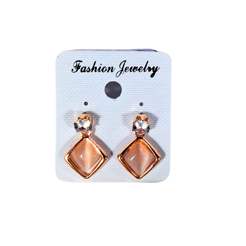 Stylish Gold-Plated Diamond-Shaped Drop Earrings for Women and Girls | Trendy Peach Stone & Crystal Design