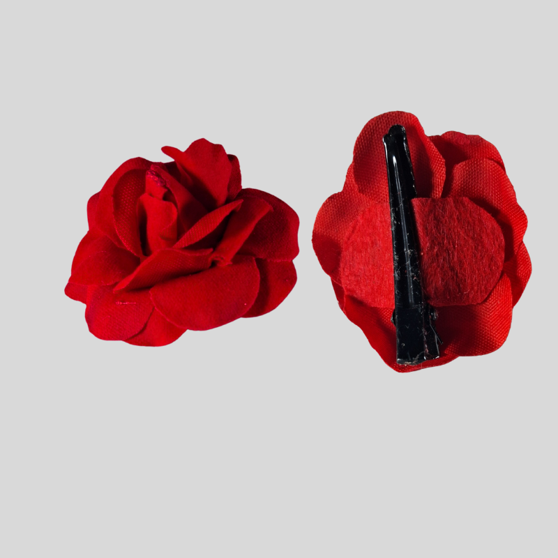 Red Rose Hair Clip for Women & Girls – Stylish Fabric Flower Hair Accessory