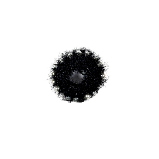 Stylish Black Furry Hair Scrunchie with Pearl Design – Premium Hair Accessory for Women & Girls