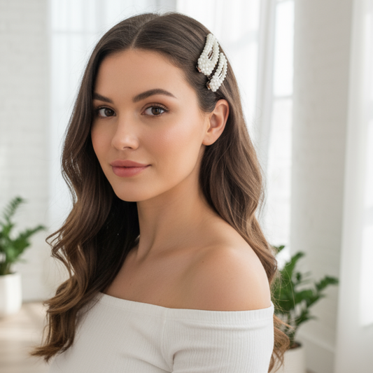 Elegant Pearl Beaded Hair Clips for Girls & Women | Pack of 2 | Snap Clip Style
