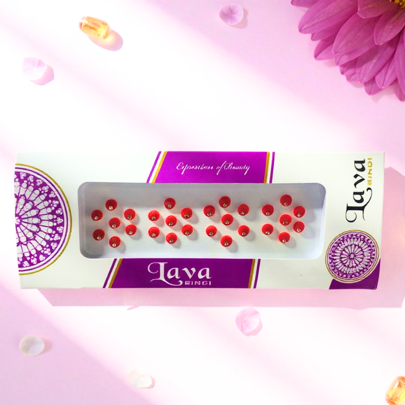 Lava Red Round Bindis with Stone –  | Traditional & Stylish Self-Adhesive Bindis for Women