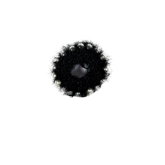 Stylish Black Furry Hair Scrunchie with Pearl Design – Premium Hair Accessory for Women & Girls