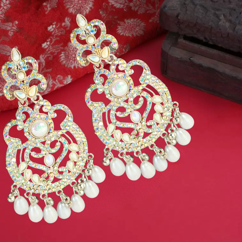 Gold-Plated Pearl Drop Chandbali Earrings for Women & Girls | Traditional Festive Jewelry