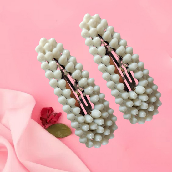 Elegant Pearl Beaded Hair Clips for Girls & Women | Pack of 2 | Snap Clip Style