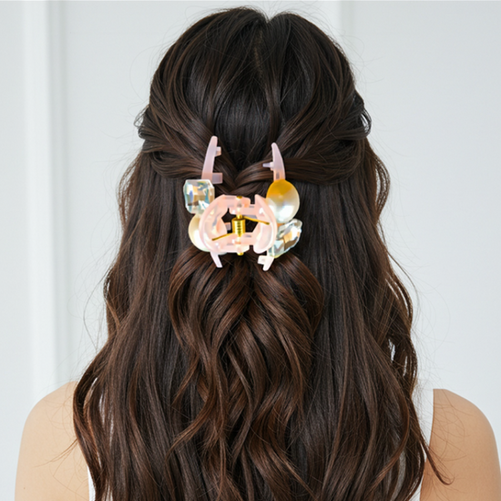 Elegant Pearl & Crystal Stone Hair Clip for Girls & Women | Stylish Hair Accessory – Light Pink