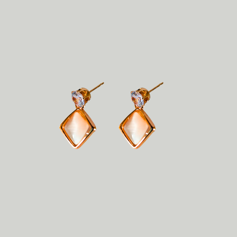 Stylish Gold-Plated Diamond-Shaped Drop Earrings for Women and Girls | Trendy Peach Stone & Crystal Design
