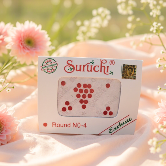 Suruchi Round Bindi No-4 | Red Color | Traditional Indian Bindi for Women | Pack of 1 Card