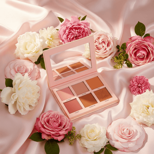6 - in - 1 Blush & Contour Palette with Mirror – Pigmented, Long Lasting & Travel Friendly - Roop Vibe
