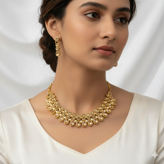 Elegant Gold-Plated Kundan Choker Necklace Set with Earrings for Women | Bridal & Party Wear Jewelry