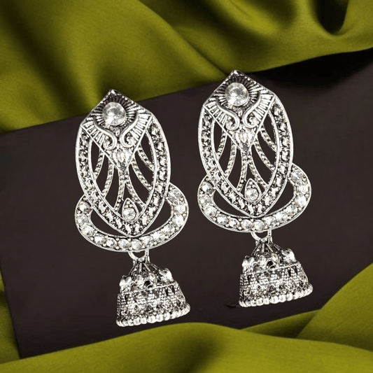 Elegant Antique Silver - Plated Designer Earrings with Colorful Stones for Women & Girls - Roop Vibe