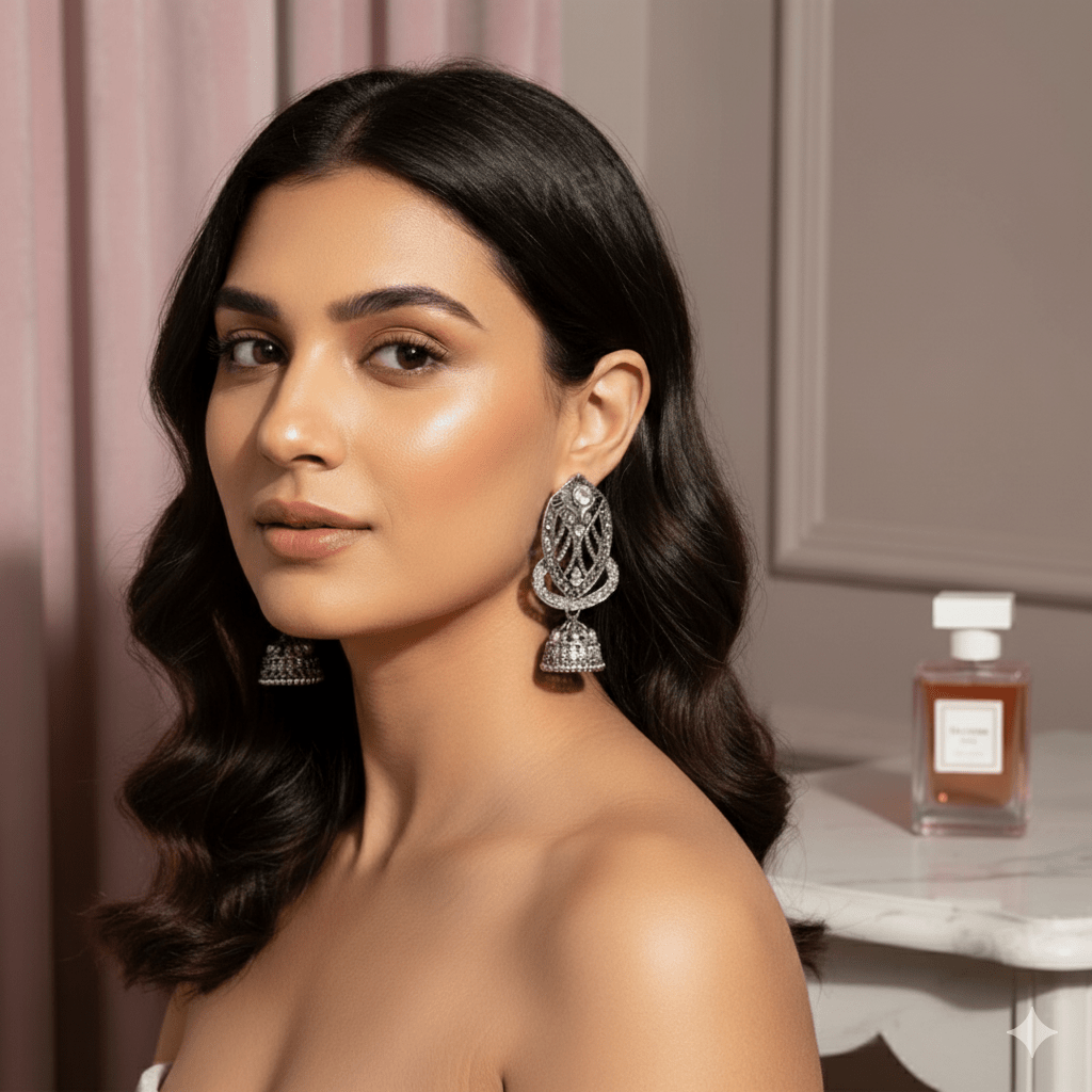 Elegant Antique Silver - Plated Designer Earrings with Colorful Stones for Women & Girls - Roop Vibe