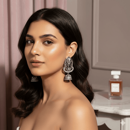 Elegant Antique Silver - Plated Designer Earrings with Colorful Stones for Women & Girls - Roop Vibe