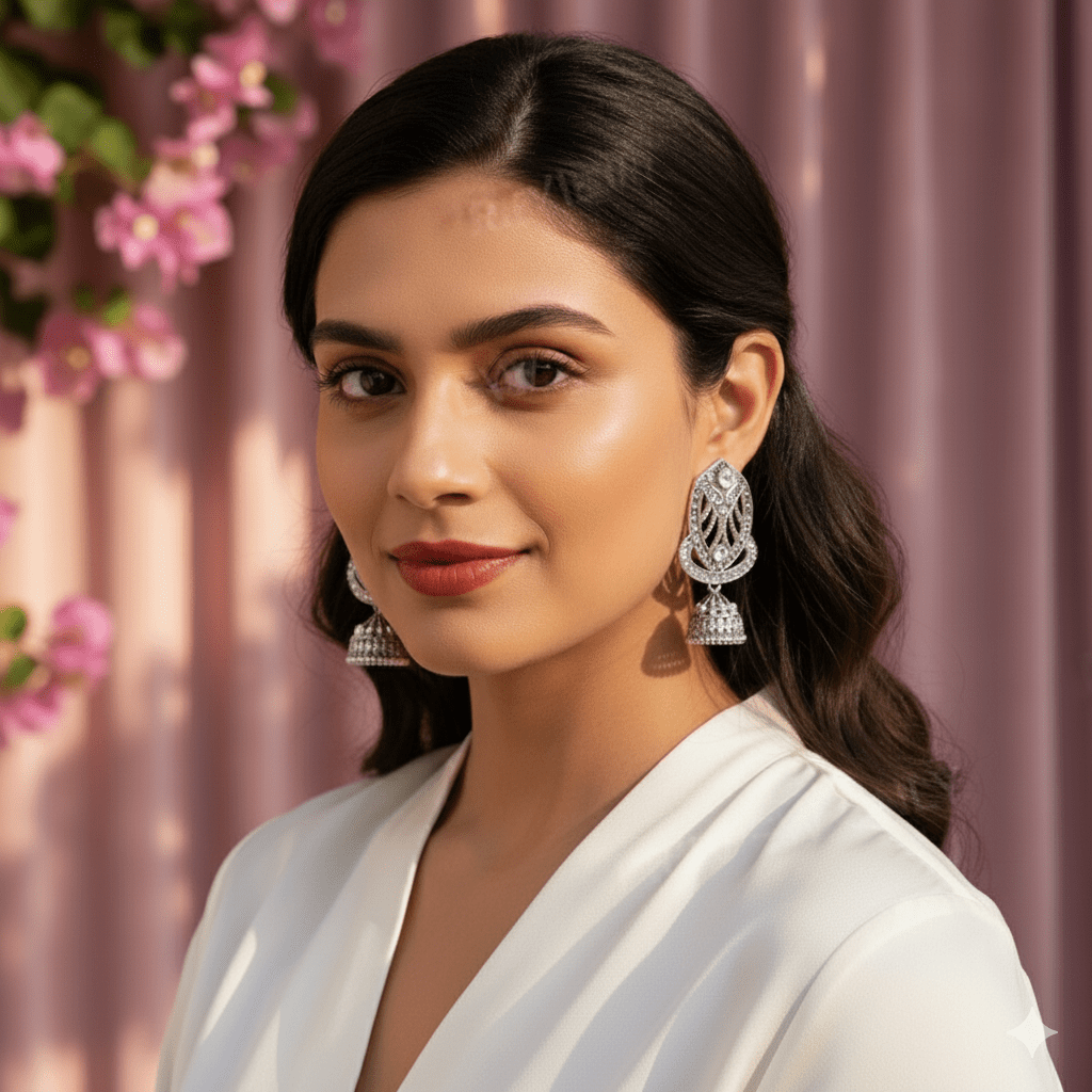 Elegant Antique Silver - Plated Designer Earrings with Colorful Stones for Women & Girls - Roop Vibe