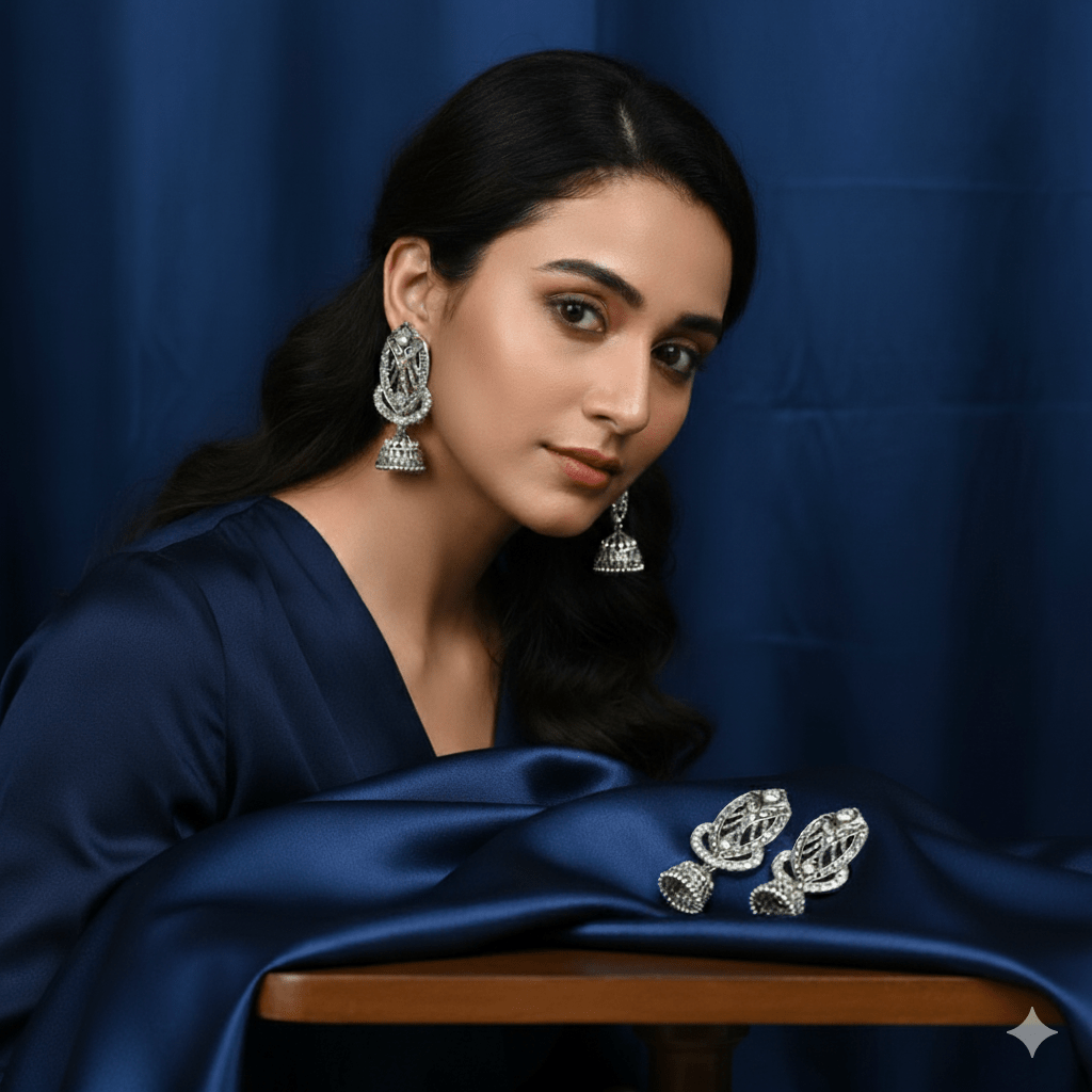 Elegant Antique Silver - Plated Designer Earrings with Colorful Stones for Women & Girls - Roop Vibe