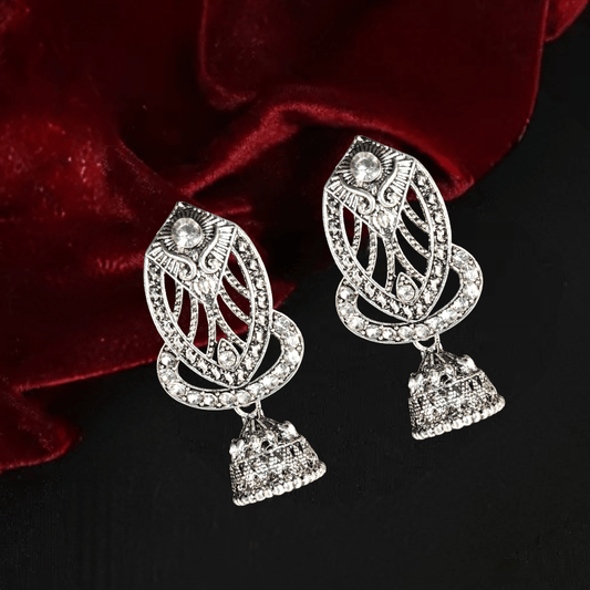 Elegant Antique Silver - Plated Designer Earrings with Colorful Stones for Women & Girls - Roop Vibe