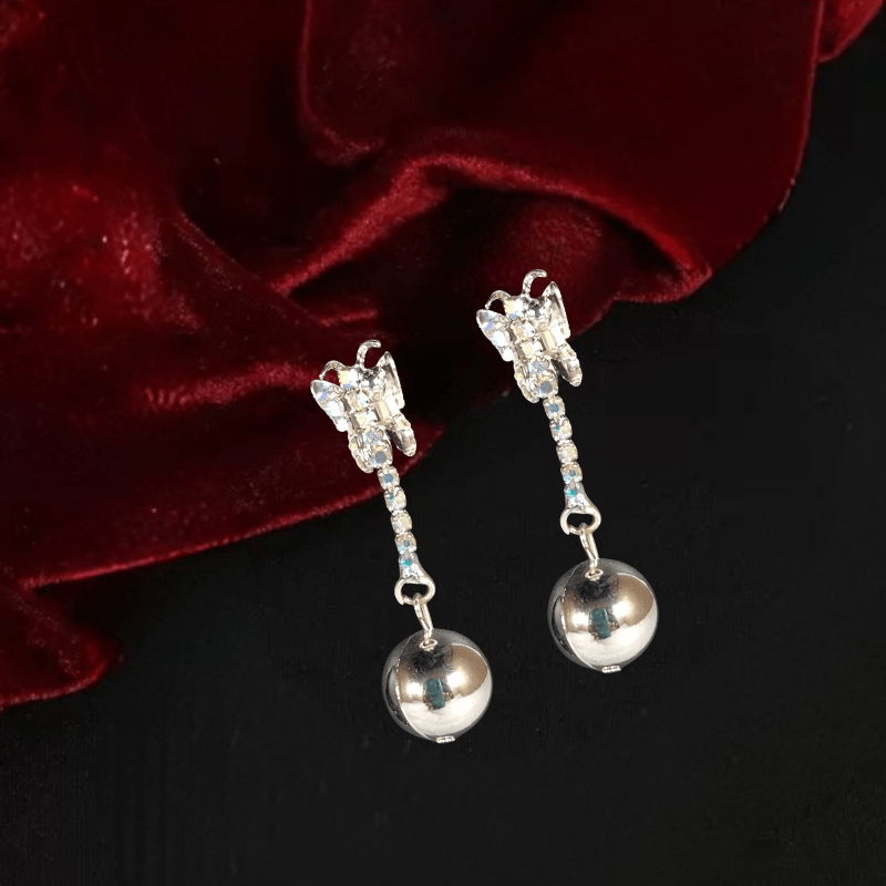 Elegant Butterfly Crystal Drop Earrings with Silver Ball Charm – Party & Casual Wear Earrings for Women & Girls - Roop Vibe