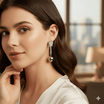 Elegant Butterfly Crystal Drop Earrings with Silver Ball Charm – Party & Casual Wear Earrings for Women & Girls - Roop Vibe