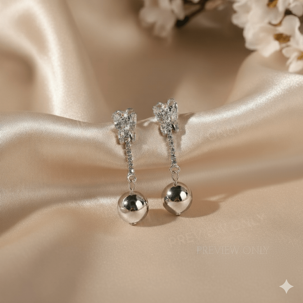 Elegant Butterfly Crystal Drop Earrings with Silver Ball Charm – Party & Casual Wear Earrings for Women & Girls - Roop Vibe