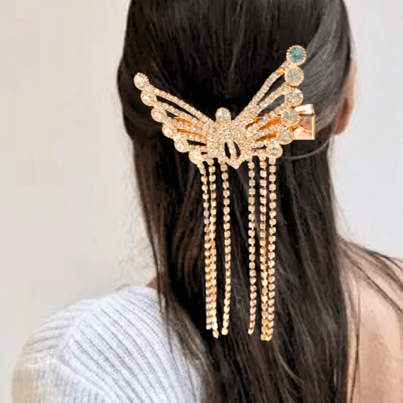 Elegant Butterfly Design Hair Clutcher Clip for Women & Girls | Crystal Stone Studded Fancy Hair Accessory - Roop Vibe
