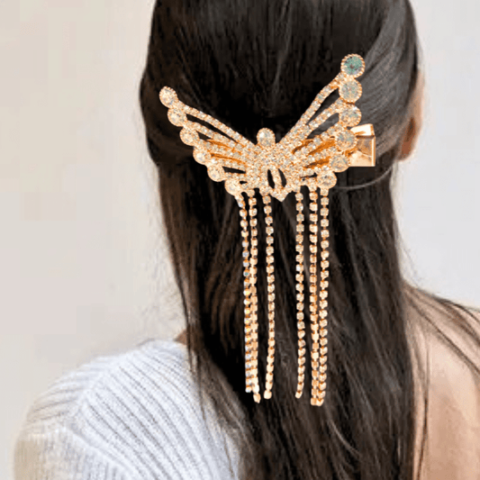 Elegant Butterfly Design Hair Clutcher Clip for Women & Girls | Crystal Stone Studded Fancy Hair Accessory - Roop Vibe
