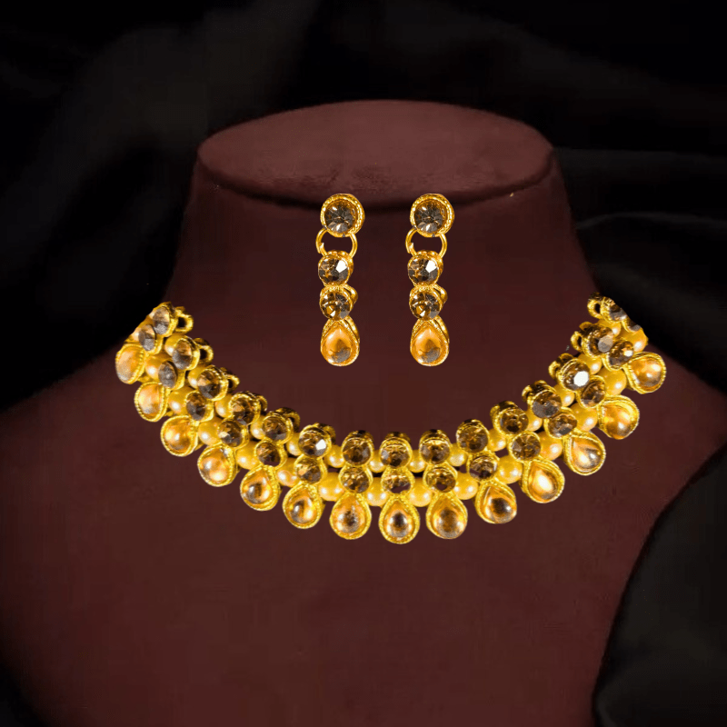 Elegant Gold - Plated Kundan Choker Necklace Set with Earrings for Women | Bridal & Party Wear Jewelry - Roop Vibe