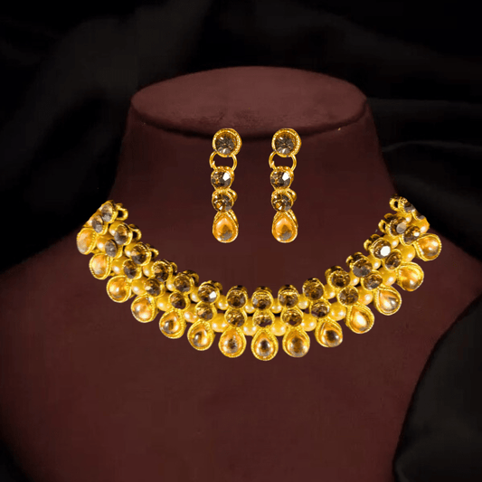Elegant Gold - Plated Kundan Choker Necklace Set with Earrings for Women | Bridal & Party Wear Jewelry - Roop Vibe
