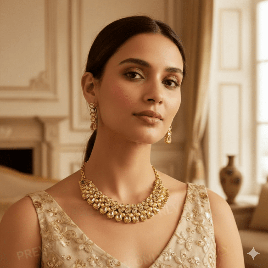 Elegant Gold - Plated Kundan Choker Necklace Set with Earrings for Women | Bridal & Party Wear Jewelry - Roop Vibe