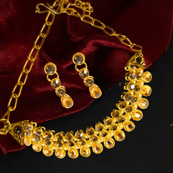 Elegant Gold - Plated Kundan Choker Necklace Set with Earrings for Women | Bridal & Party Wear Jewelry - Roop Vibe