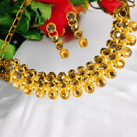 Elegant Gold - Plated Kundan Choker Necklace Set with Earrings for Women | Bridal & Party Wear Jewelry - Roop Vibe