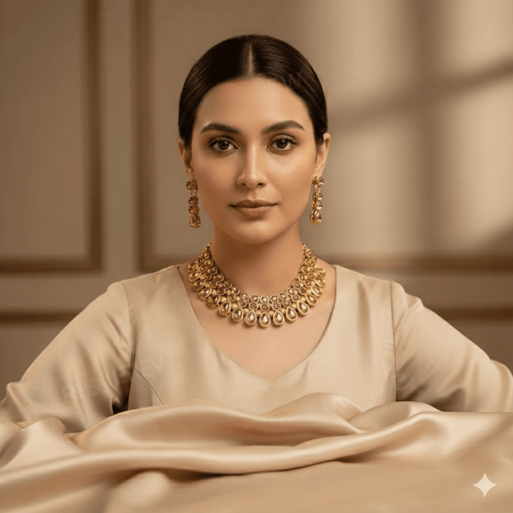 Elegant Gold - Plated Kundan Choker Necklace Set with Earrings for Women | Bridal & Party Wear Jewelry - Roop Vibe