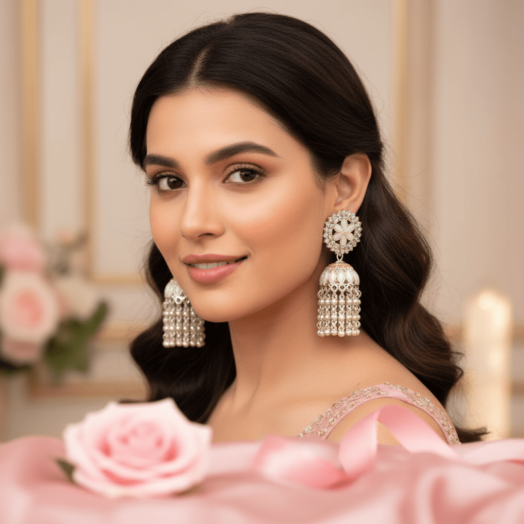 Elegant Multicolor Kundan Floral Jhumka Earrings for Women & Girls | Traditional Party Wear Dangler Earrings - Roop Vibe