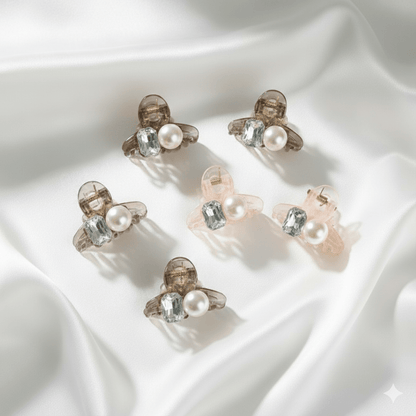 Elegant Pearl & Crystal Stone Hair Clip for Girls & Women | Stylish Hair Accessory – Light Pink(pack of 6) - Roop Vibe