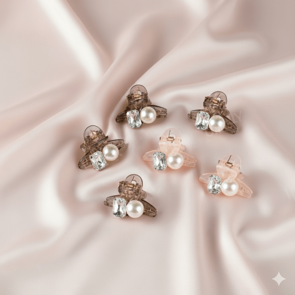 Elegant Pearl & Crystal Stone Hair Clip for Girls & Women | Stylish Hair Accessory – Light Pink(pack of 6) - Roop Vibe