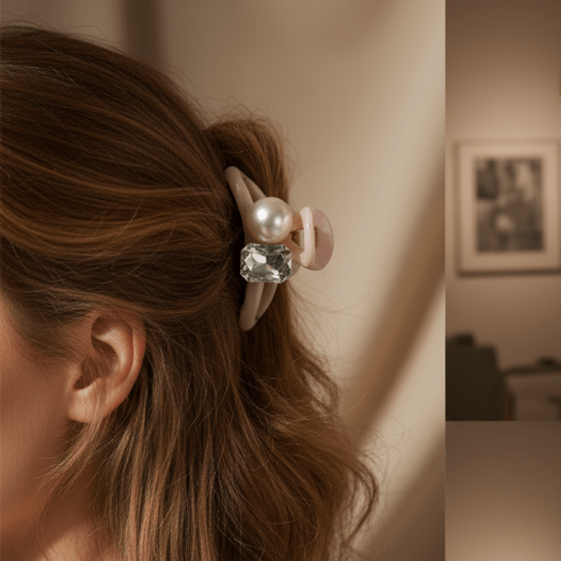 Elegant Pearl & Crystal Stone Hair Clip for Girls & Women | Stylish Hair Accessory – Light Pink(pack of 6) - Roop Vibe