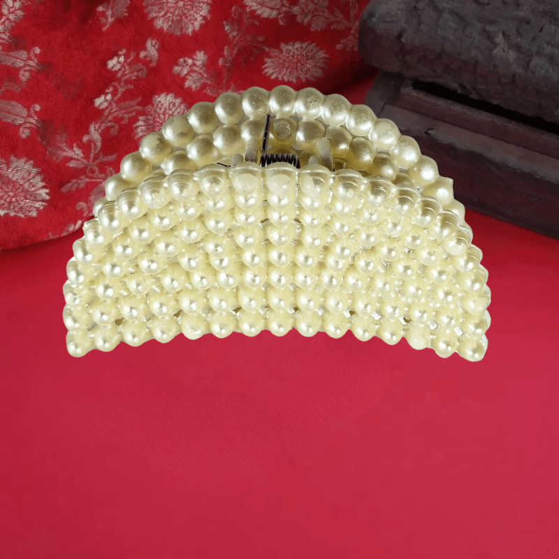 Elegant Pearl Hair Clutcher for Women | Premium Designer Hair Claw Clip for Stylish Hair Bun & Ponytail | White Pearl Finish - Roop Vibe