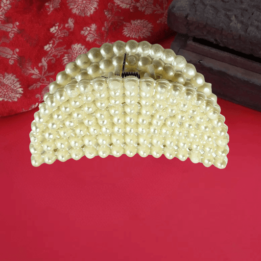 Elegant Pearl Hair Clutcher for Women | Premium Designer Hair Claw Clip for Stylish Hair Bun & Ponytail | White Pearl Finish - Roop Vibe