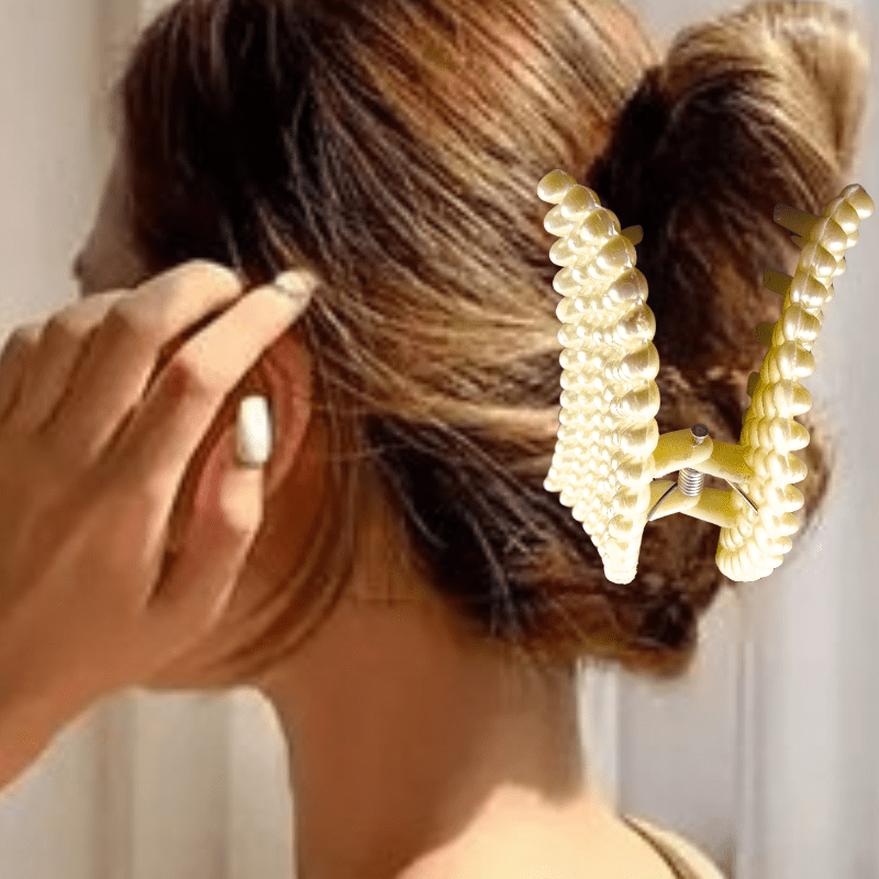 Elegant Pearl Hair Clutcher for Women | Premium Designer Hair Claw Clip for Stylish Hair Bun & Ponytail | White Pearl Finish - Roop Vibe