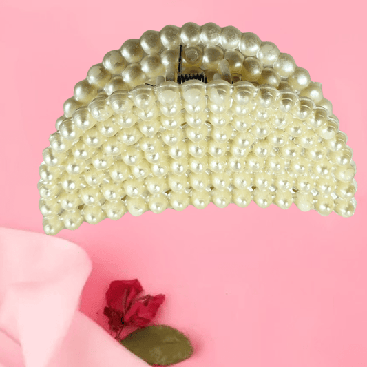 Elegant Pearl Hair Clutcher for Women | Premium Designer Hair Claw Clip for Stylish Hair Bun & Ponytail | White Pearl Finish - Roop Vibe