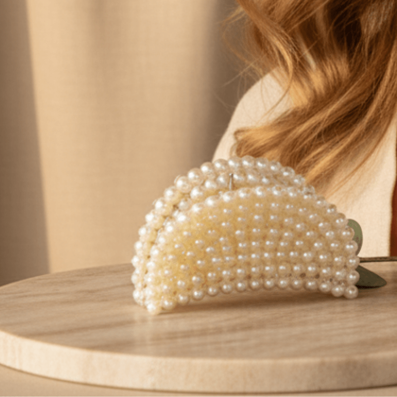 Elegant Pearl Hair Clutcher for Women | Premium Designer Hair Claw Clip for Stylish Hair Bun & Ponytail | White Pearl Finish(PACK OF 3) - Roop Vibe