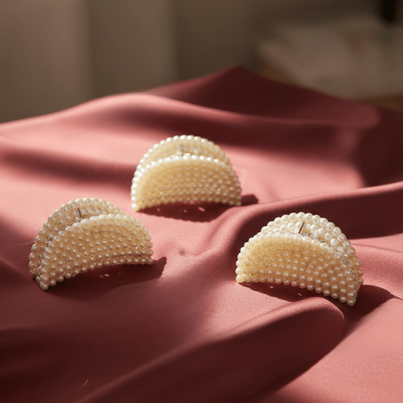 Elegant Pearl Hair Clutcher for Women | Premium Designer Hair Claw Clip for Stylish Hair Bun & Ponytail | White Pearl Finish(PACK OF 3) - Roop Vibe