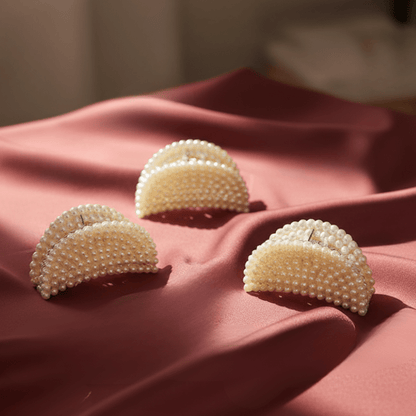 Elegant Pearl Hair Clutcher for Women | Premium Designer Hair Claw Clip for Stylish Hair Bun & Ponytail | White Pearl Finish(PACK OF 3) - Roop Vibe