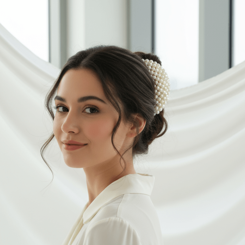 Elegant Pearl Hair Clutcher for Women | Premium Designer Hair Claw Clip for Stylish Hair Bun & Ponytail | White Pearl Finish(PACK OF 3) - Roop Vibe