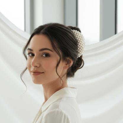 Elegant Pearl Hair Clutcher for Women | Premium Designer Hair Claw Clip for Stylish Hair Bun & Ponytail | White Pearl Finish(PACK OF 3) - Roop Vibe