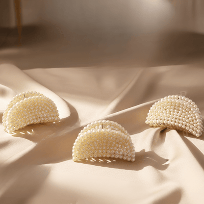 Elegant Pearl Hair Clutcher for Women | Premium Designer Hair Claw Clip for Stylish Hair Bun & Ponytail | White Pearl Finish(PACK OF 3) - Roop Vibe