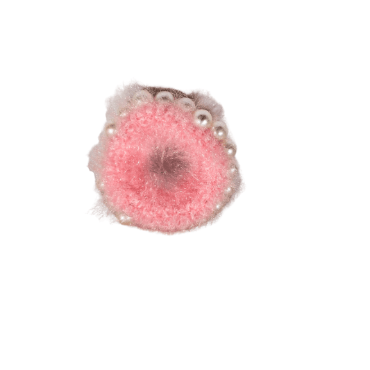 Elegant Pink Furry Hair Scrunchie with Pearls | Soft Elastic Hair Tie for Women & Girls - Roop Vibe